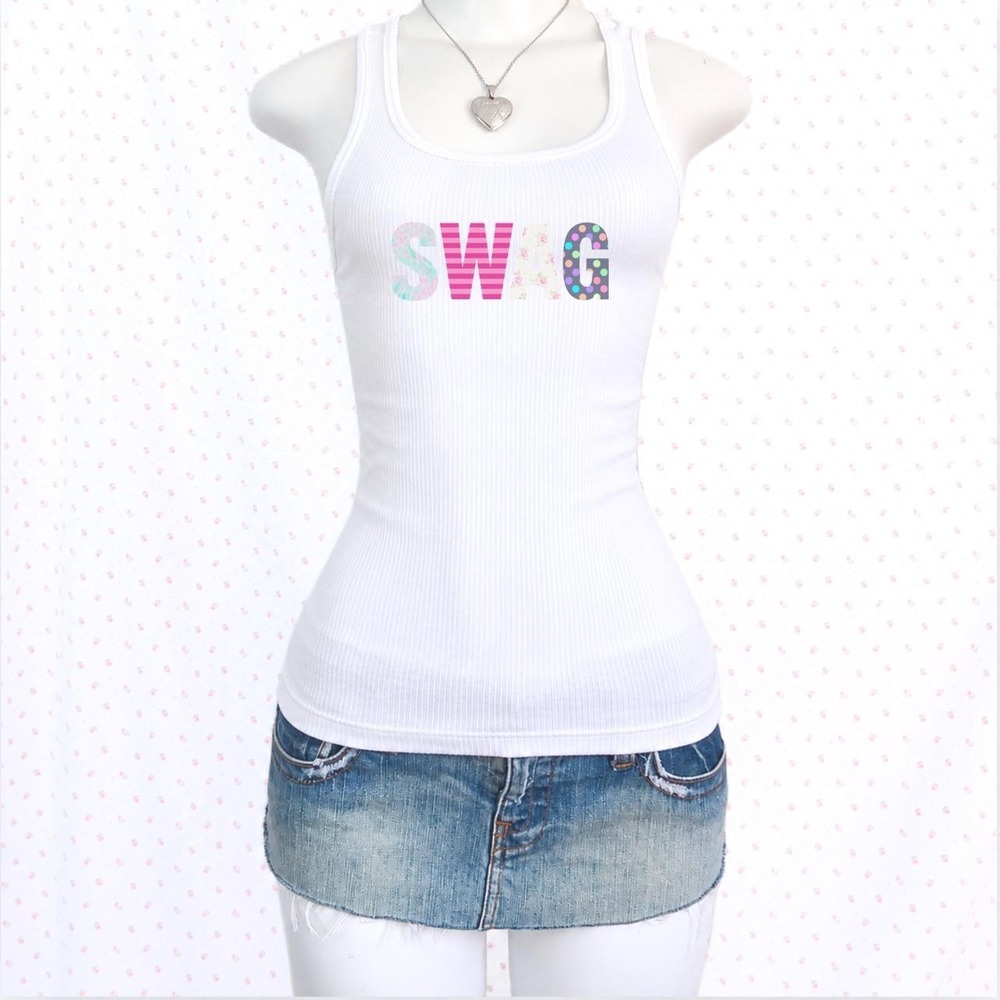 y2k swag graphic ribbed tank top 2000s colorful print